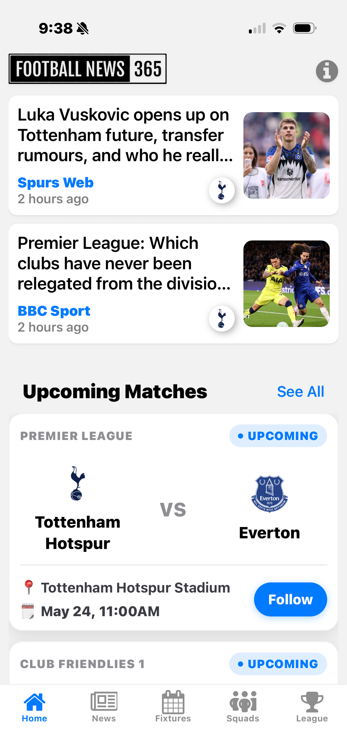 FN365 club home screen