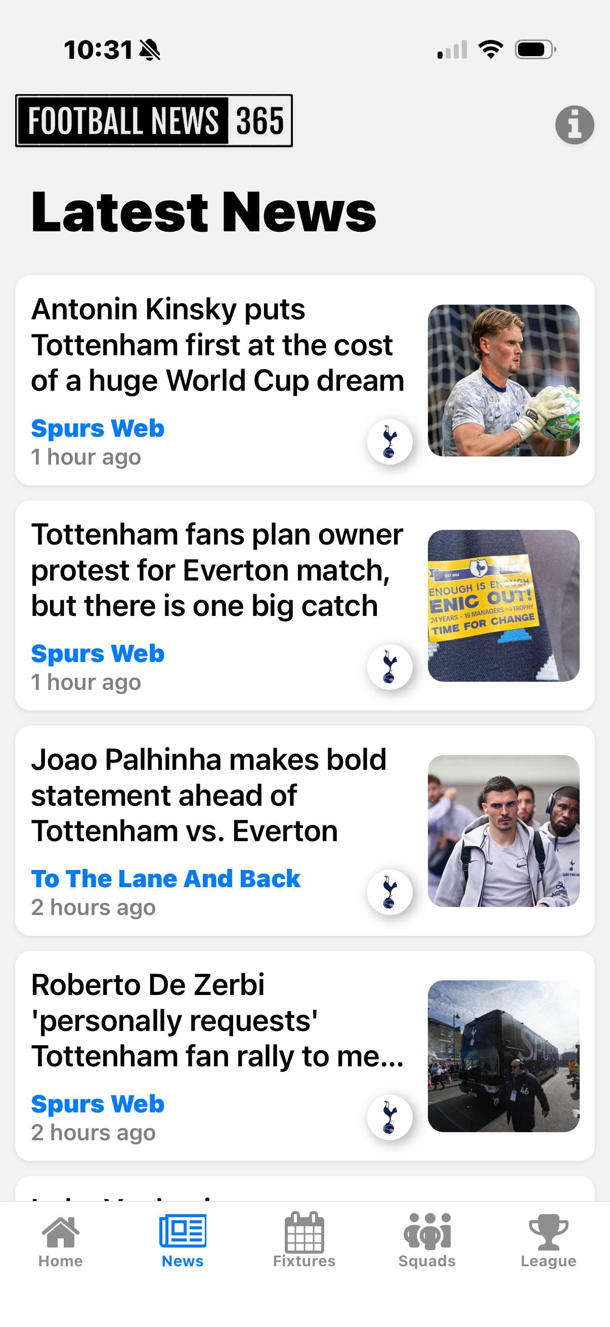 FN365 latest news screen
