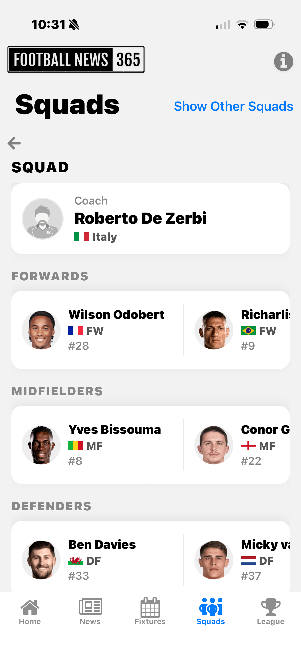 FN365 squad screen